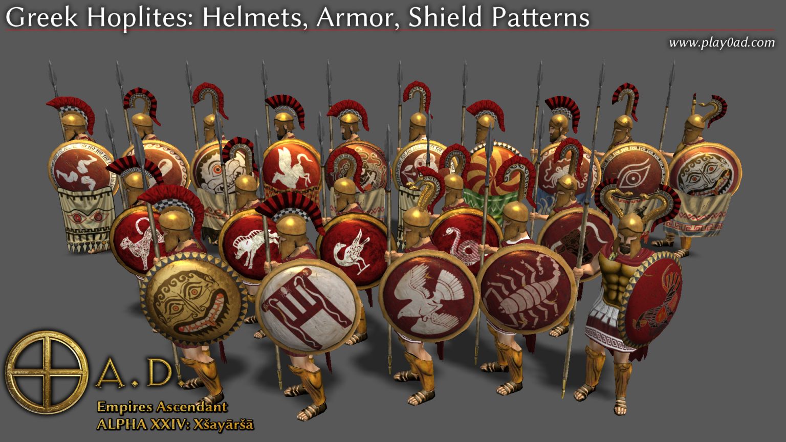 Vue des hoplites grecs : casques, armures et motifs de bouclier