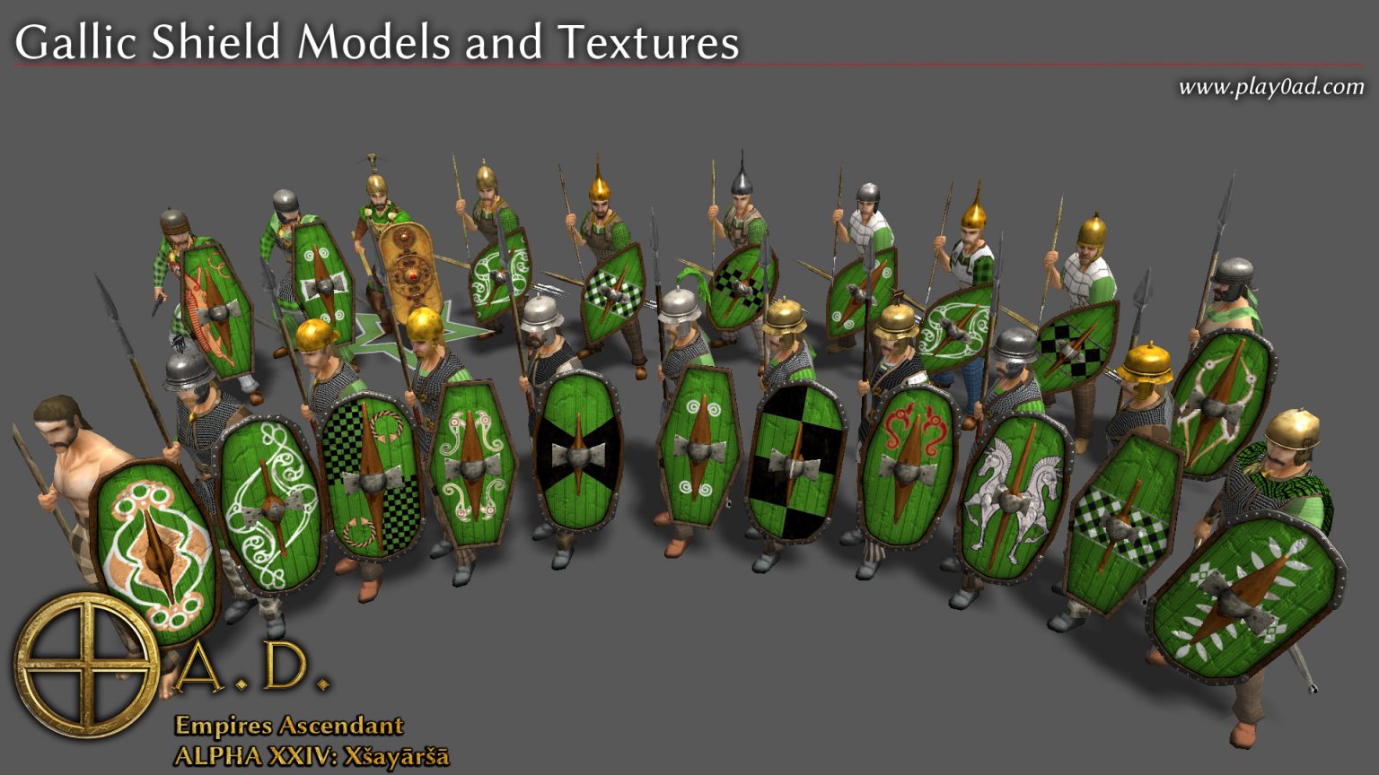 Vue des modèles de boucliers gaulois et textures