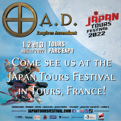 Come see us at the japan tours festival in tours france, over a manga themed background